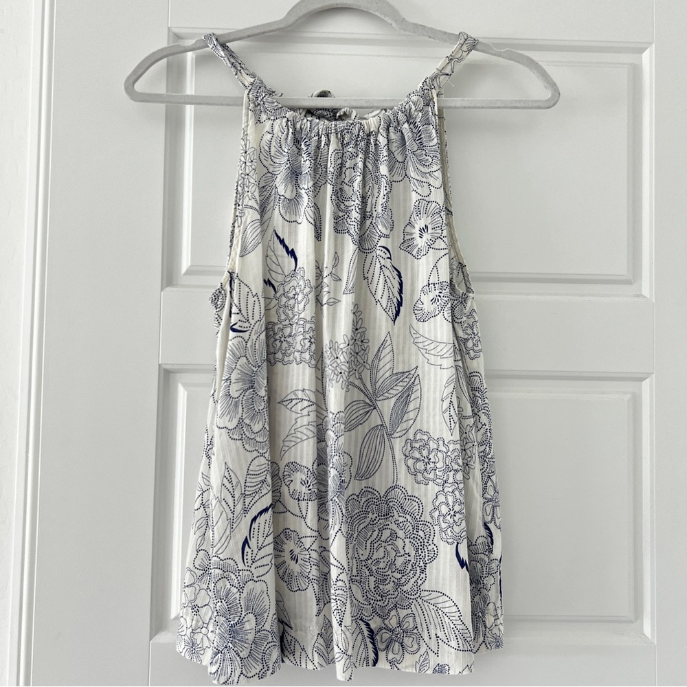 GAP Floral Halter Top - White and Navy